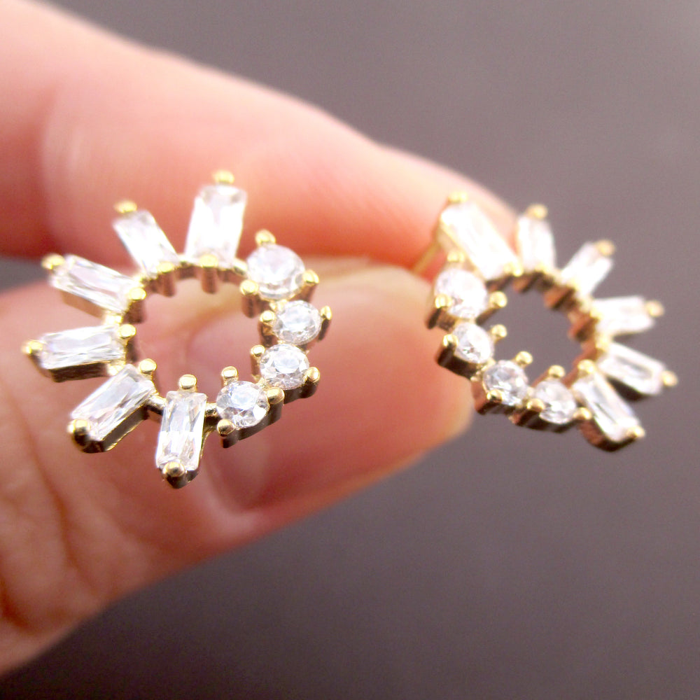 Pretty Round Rhinestone Hoop Shaped Stud Earrings in Gold | DOTOLY