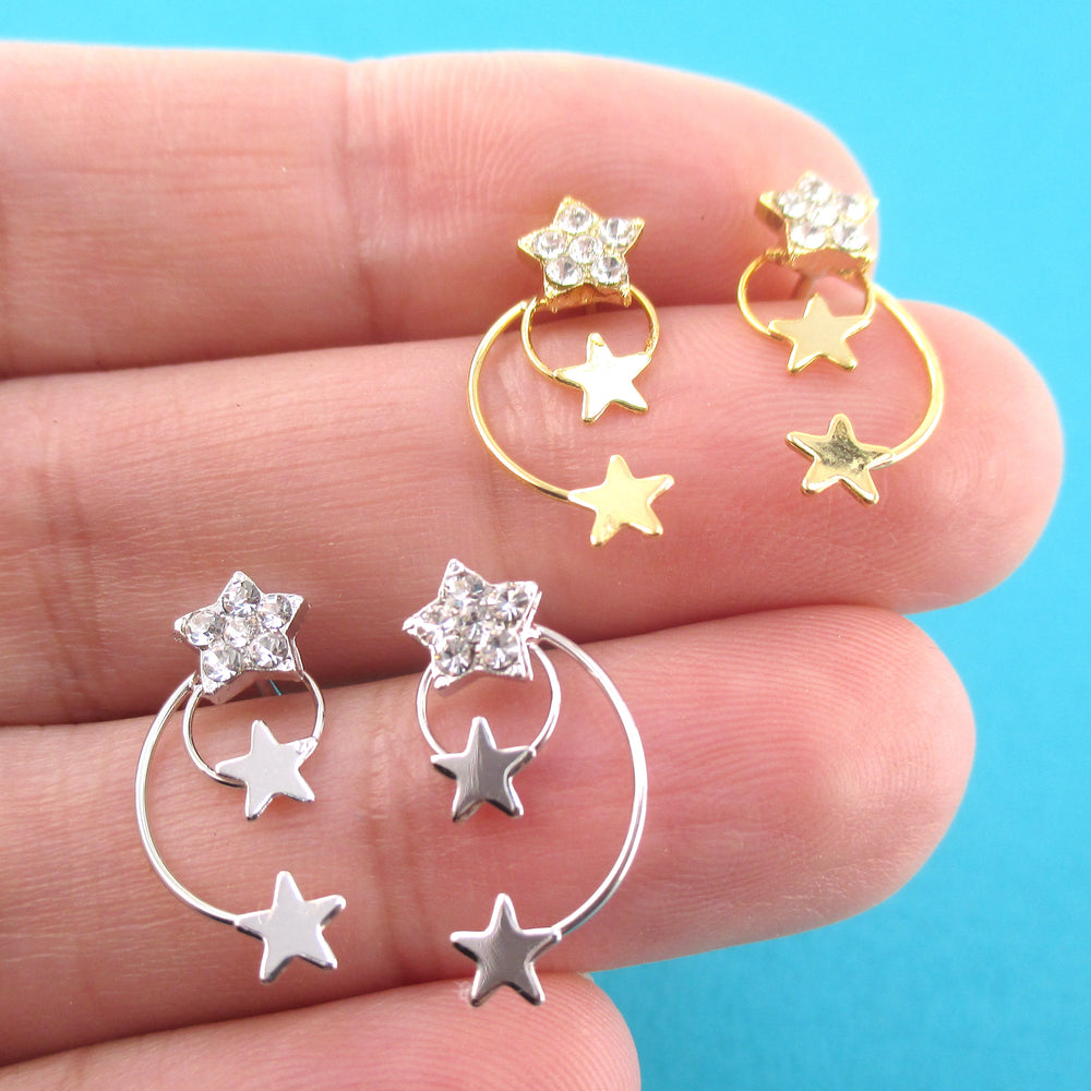 Pretty Shooting Stars Wire Wrapped Space Themed Drop Stud Earrings
