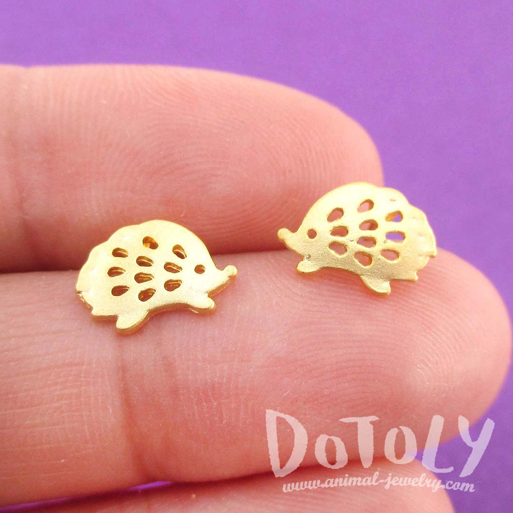 Hedgehog Porcupine Shaped Stud Earrings in Gold | Animal Jewelry