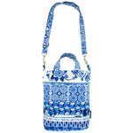 Blue Mosaic Floral Print Pattern Crossbody Duck Top Handle Tote Bag