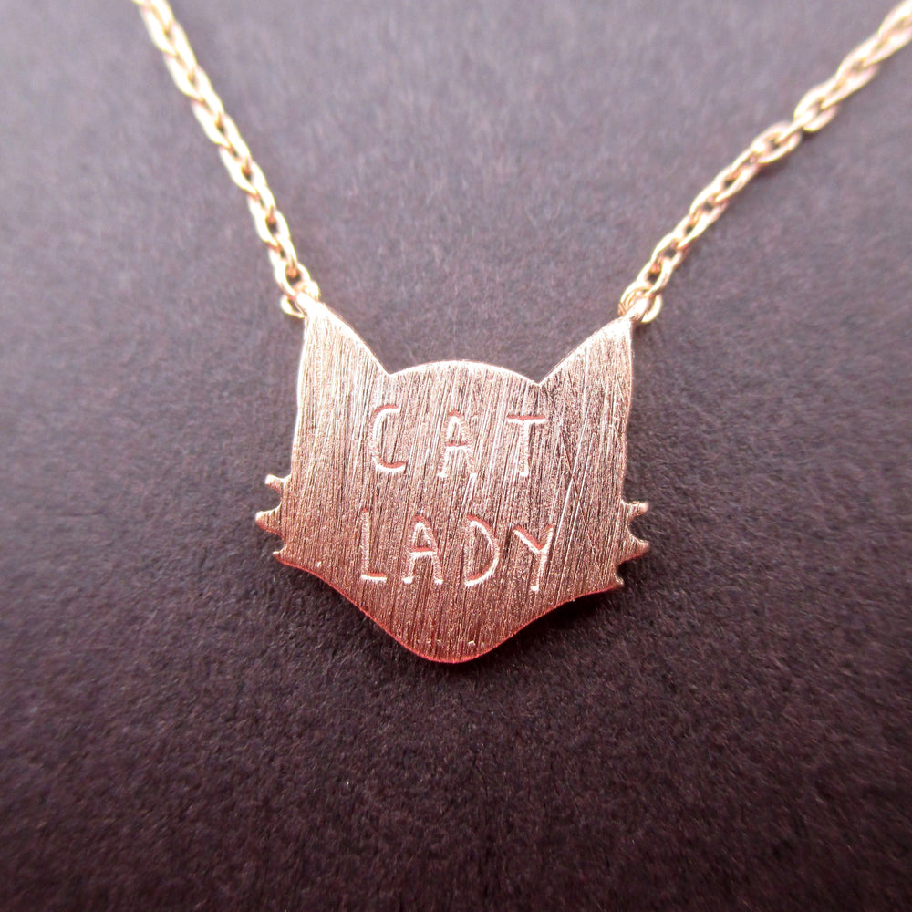 Kitty Cat Silhouette Shaped "Cat Lady" Quote Necklace | Animal Jewelry