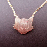Kitty Cat Silhouette Shaped "Cat Lady" Quote Necklace | Animal Jewelry