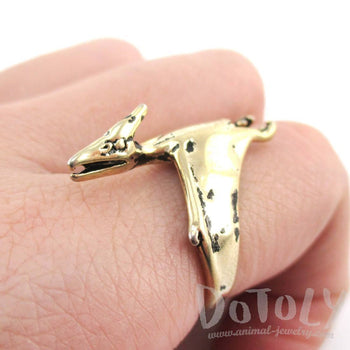 Pterodactyl Dinosaur Shaped Animal Ring in Shiny Gold | US Size 5 to 9 | DOTOLY