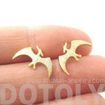 Pterodactyl Dinosaur Silhouette Prehistoric Animal Themed Stud Earrings in Gold | DOTOLY