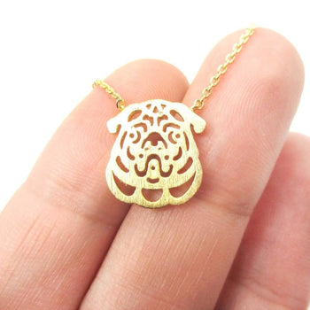Pug Puppy Dog Face Cut Out Shaped Pendant Necklace in Gold | Animal Jewelry | DOTOLY