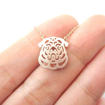 Pug Puppy Dog Face Cut Out Shaped Pendant Necklace in Rose Gold | Animal Jewelry | DOTOLY