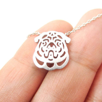 Pug Puppy Dog Face Cut Out Shaped Pendant Necklace in Silver | Animal Jewelry | DOTOLY