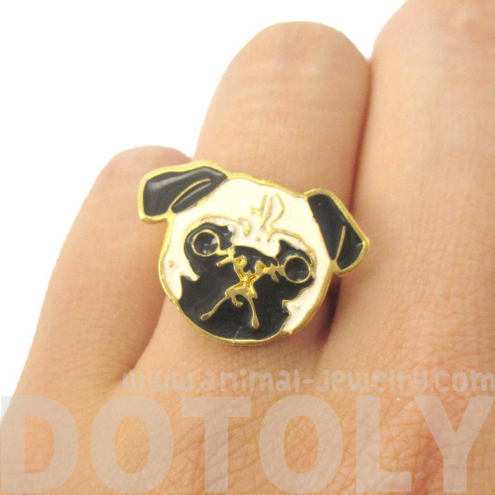 Pug Puppy Dog Face Shaped Adjustable Animal Ring | Limited Edition Jewelry | DOTOLY