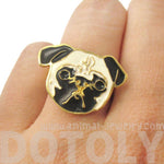 Pug Puppy Dog Face Shaped Adjustable Animal Ring | Limited Edition Jewelry | DOTOLY