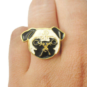 Pug Puppy Dog Face Shaped Adjustable Animal Ring | Limited Edition Jewelry | DOTOLY