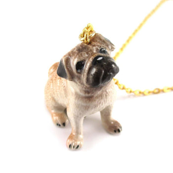 Pug Puppy Dog Porcelain Hand Painted Ceramic Animal Pendant Necklace | Handmade | DOTOLY