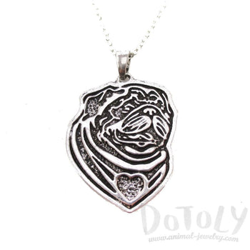 Pug Puppy Dog Portrait Pendant Necklace in Silver | Animal Jewelry | DOTOLY