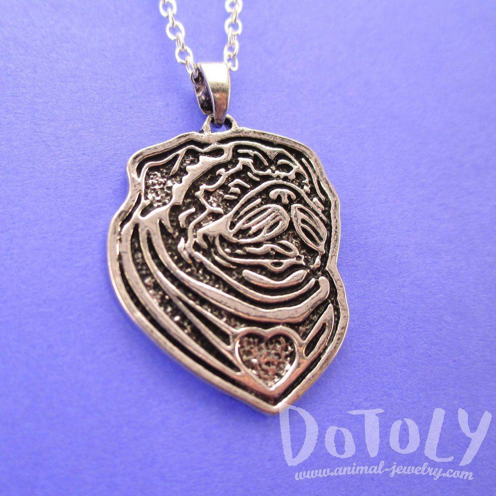 Pug Puppy Dog Portrait Pendant Necklace in Silver | Animal Jewelry | DOTOLY