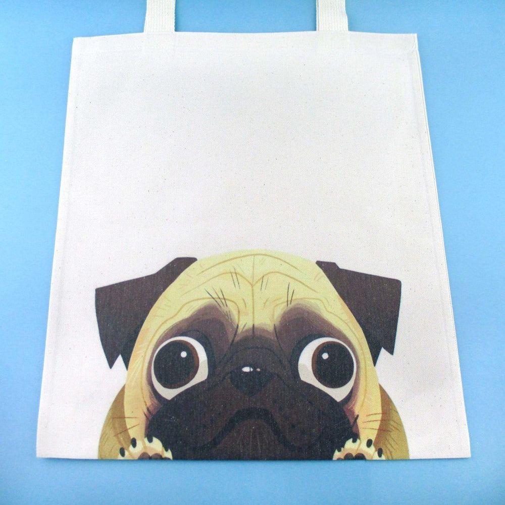 Pug Puppy Illustrated Canvas Shopper Tote Bag | Gifts for Dog Lovers