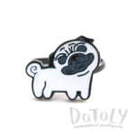 Pug with Curly Tail Shaped Enamel Adjustable Ring for Dog Lovers