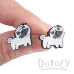 Cute Pug with Curly Tail Shaped Enamel Stud Earrings for Dog Lovers