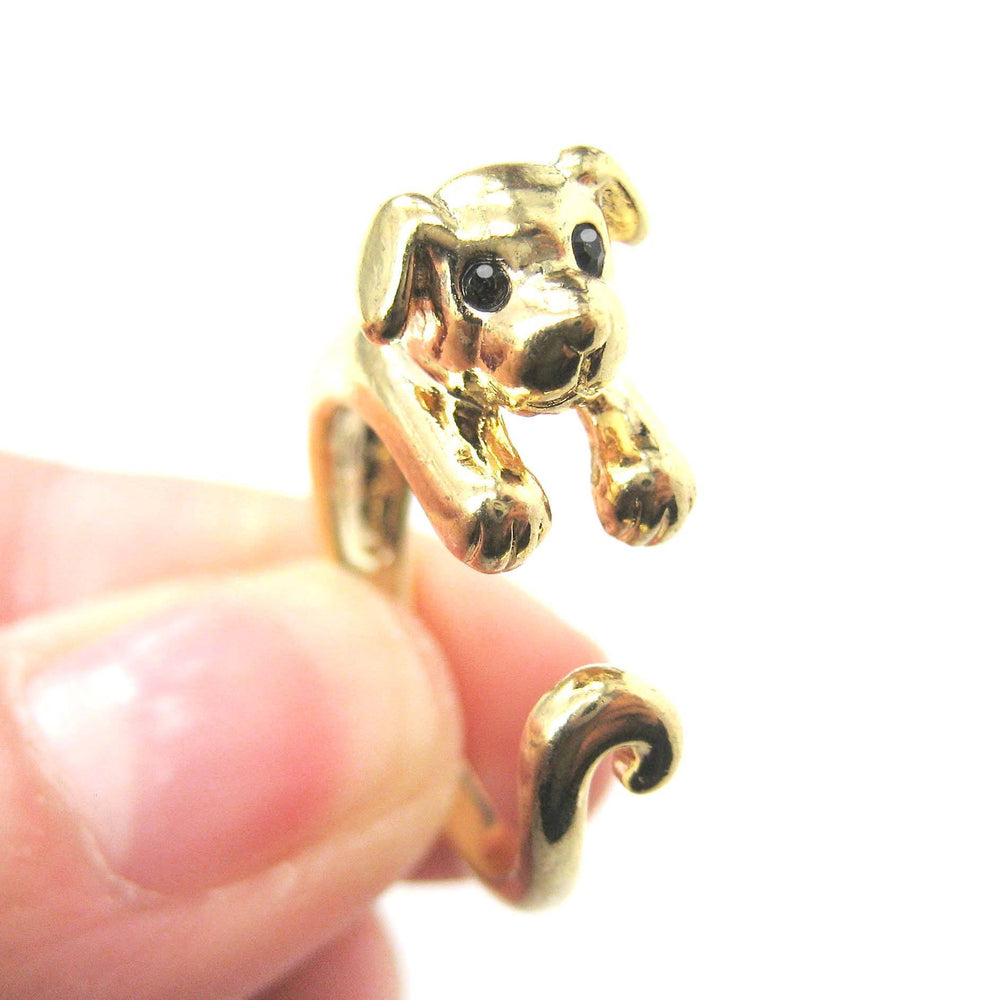 Puppy Dog Animal Wrap Around Ring in Shiny Gold | US Sizes 4 to 9 | DOTOLY