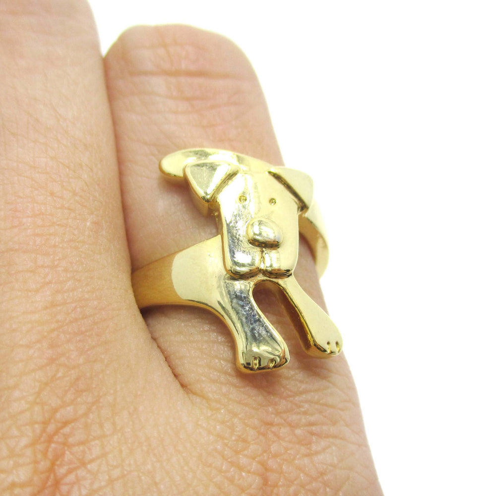 Puppy Dog Wrapped Around Your Finger Shaped Animal Ring in Gold | DOTOLY