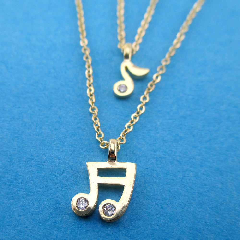 Quaver Musical Notes Shaped Multi-Strand Two Layered Pendant Necklace