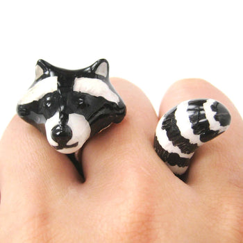 Raccoon Shaped Enamel Animal Wrap Ring in US Size 8 | Limited Edition | DOTOLY
