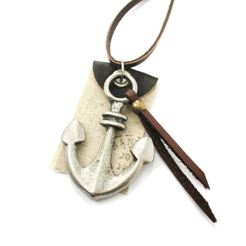 Realistic Anchor Nautical Themed Pendant Necklace in Silver with Leather Accents | DOTOLY | DOTOLY