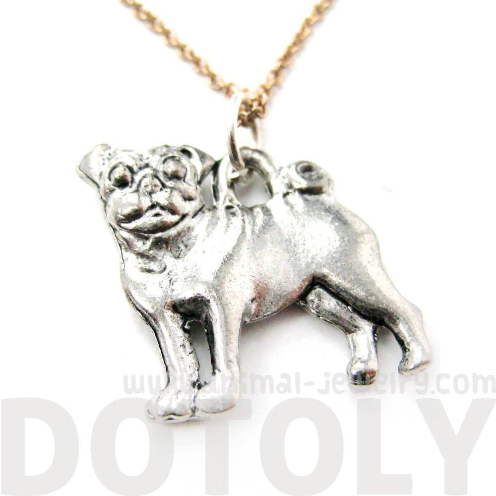 Realistic and Detailed Pug Puppy Dog Shaped Charm Necklace in Silver | MADE IN USA | DOTOLY