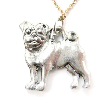 Realistic and Detailed Pug Puppy Dog Shaped Charm Necklace in Silver | MADE IN USA | DOTOLY