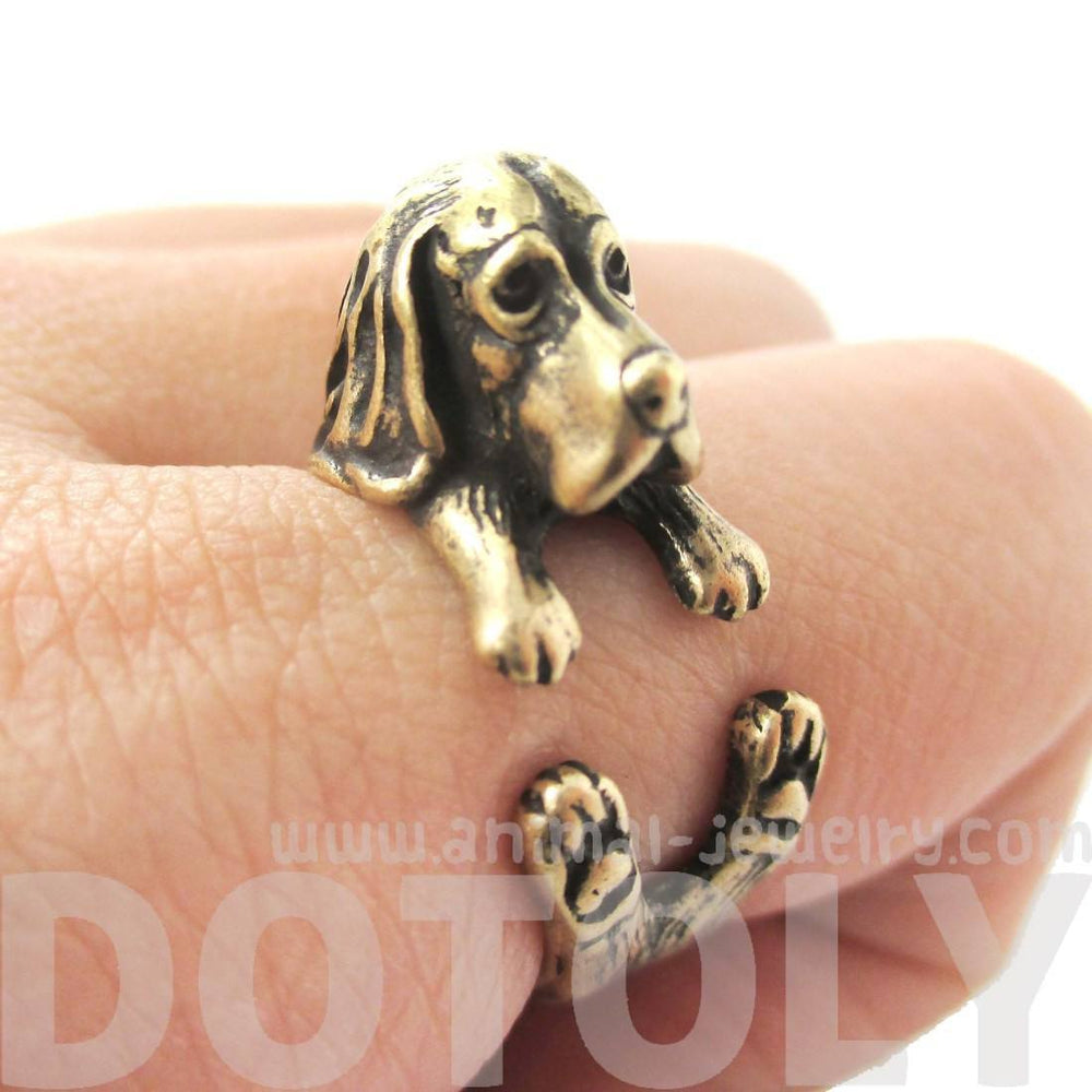 Realistic Basset Hound Shaped Animal Wrap Ring in Brass | Sizes 4 to 8.5 | DOTOLY