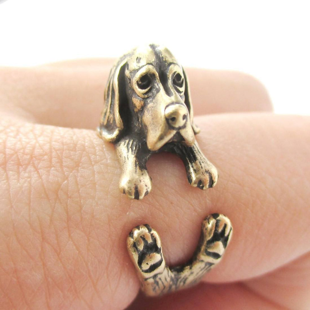 Realistic Basset Hound Shaped Animal Wrap Ring in Brass | Sizes 4 to 8.5 | DOTOLY