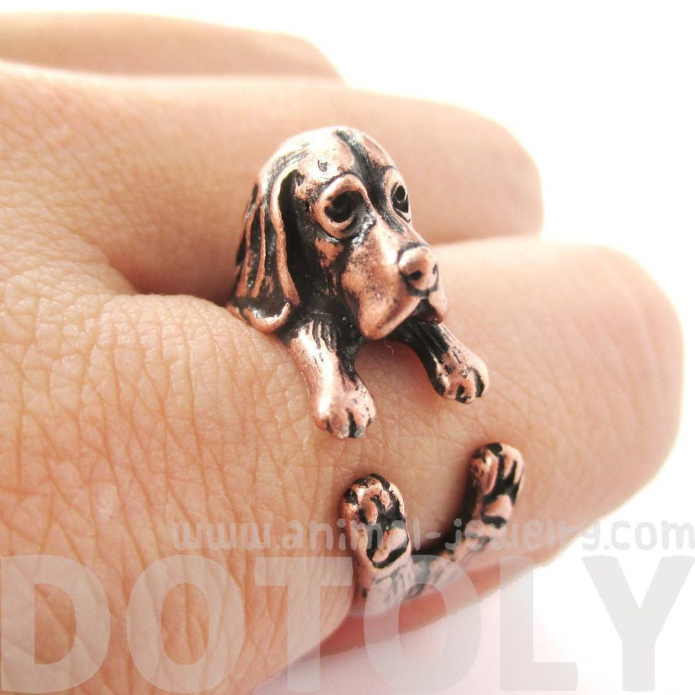 Realistic Basset Hound Shaped Animal Wrap Ring in Copper | Sizes 4 to 8.5 | DOTOLY