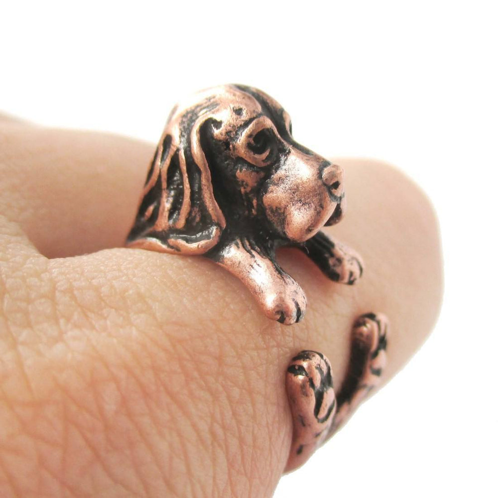 Realistic Basset Hound Shaped Animal Wrap Ring in Copper | Sizes 4 to 8.5 | DOTOLY