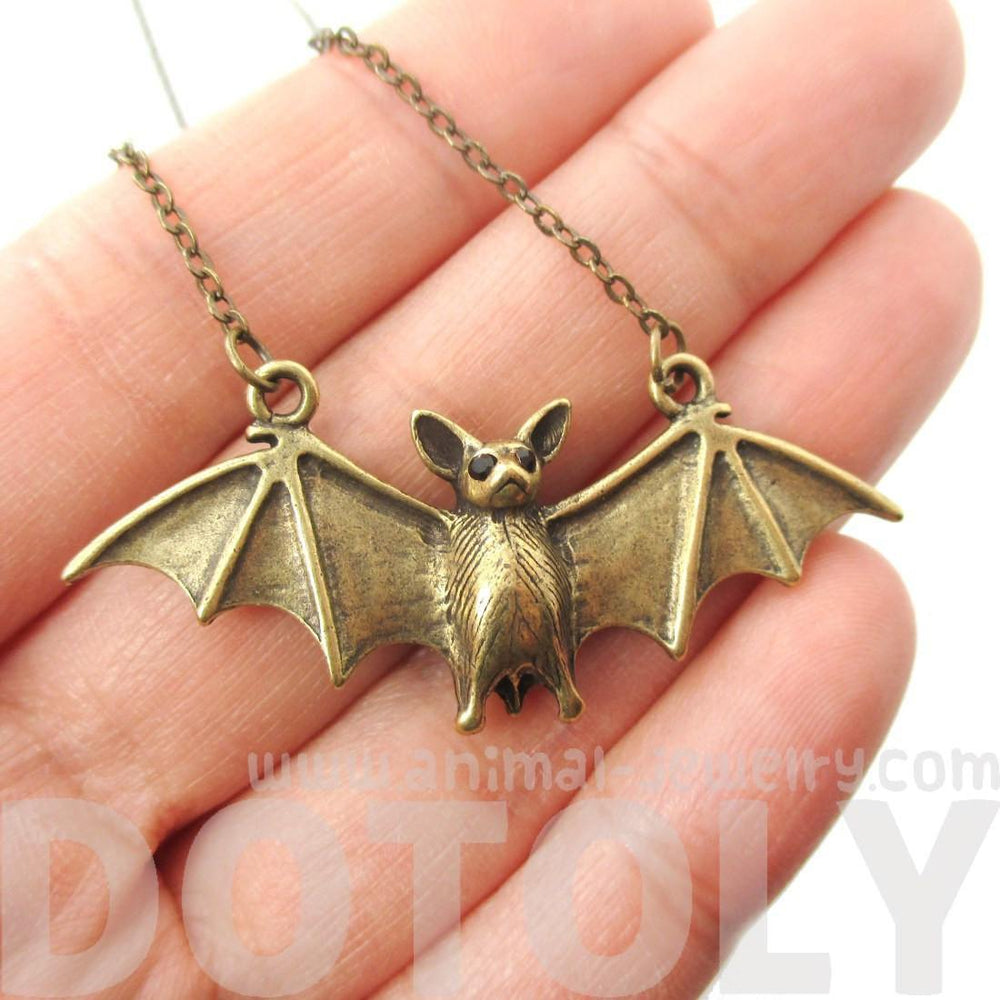 Realistic Bat Shaped Animal Pendant Necklace in Brass | Animal Jewelry | DOTOLY