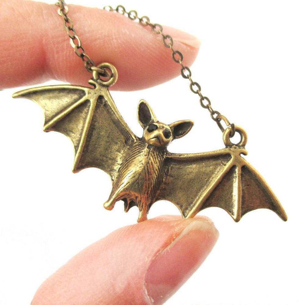 Realistic Bat Shaped Animal Pendant Necklace in Brass | Animal Jewelry | DOTOLY