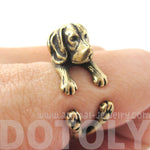 Realistic Beagle Puppy Shaped Animal Wrap Ring in Brass | Sizes 4 to 8.5 | DOTOLY