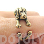 Realistic Beagle Puppy Shaped Animal Wrap Ring in Brass | Sizes 4 to 8.5 | DOTOLY