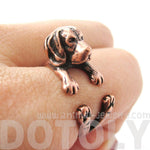 Realistic Beagle Puppy Shaped Animal Wrap Ring in Copper | Sizes 4 to 8.5 | DOTOLY