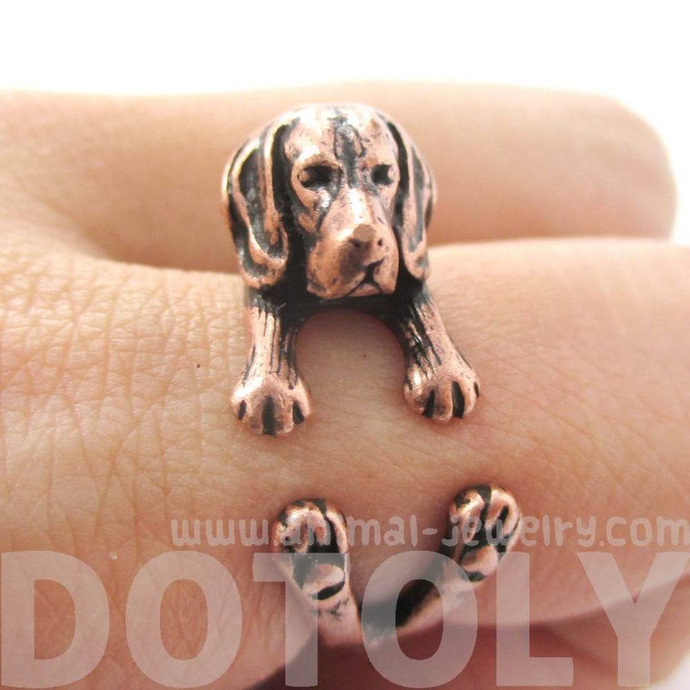 Realistic Beagle Puppy Shaped Animal Wrap Ring in Copper | Sizes 4 to 8.5 | DOTOLY
