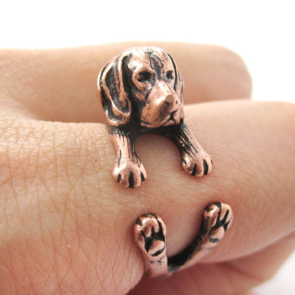 Realistic Beagle Puppy Shaped Animal Wrap Ring in Copper | Sizes 4 to 8.5 | DOTOLY