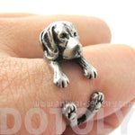 Realistic Beagle Puppy Shaped Animal Wrap Ring in Silver | Sizes 4 to 8.5 | DOTOLY