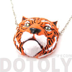 Realistic Bengal Tiger Head Shaped Porcelain Ceramic Animal Pendant Necklace | Handmade | DOTOLY
