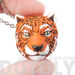 Realistic Bengal Tiger Head Shaped Porcelain Ceramic Animal Pendant Necklace | Handmade | DOTOLY