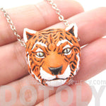 Realistic Bengal Tiger Head Shaped Porcelain Ceramic Animal Pendant Necklace | Handmade | DOTOLY