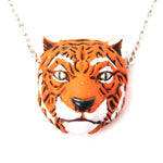 Realistic Bengal Tiger Head Shaped Porcelain Ceramic Animal Pendant Necklace | Handmade | DOTOLY