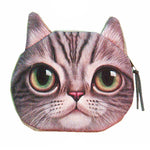Realistic Big Eyed Kitty Cat Tabby Face Shaped Soft Fabric Zipper Coin Purse Make Up Bag | DOTOLY