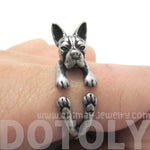 Realistic Boston Terrier Dog Shaped Animal Wrap Ring in Silver | US Sizes 5 to 9 | DOTOLY