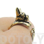 Realistic Boston Terrier Puppy Shaped Animal Wrap Ring in Shiny Gold | US Sizes 5 to 9 | DOTOLY