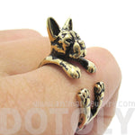 Realistic Boston Terrier Puppy Shaped Animal Wrap Ring in Shiny Gold | US Sizes 5 to 9 | DOTOLY