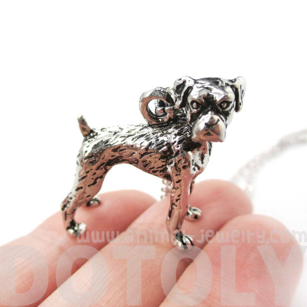 Realistic Boxer Dog Shaped Animal Pendant Necklace in Shiny Silver | Jewelry for Dog Lovers | DOTOLY