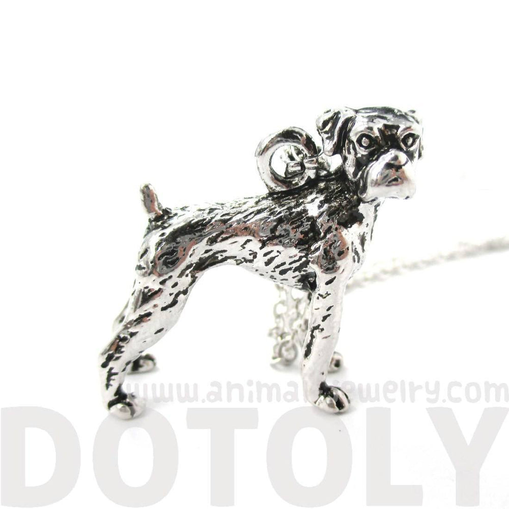 Realistic Boxer Dog Shaped Animal Pendant Necklace in Shiny Silver | Jewelry for Dog Lovers | DOTOLY