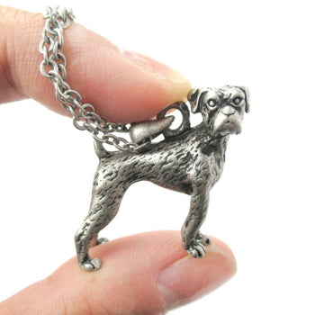 Realistic Boxer Dog Shaped Animal Pendant Necklace in Silver | Jewelry for Dog Lovers | DOTOLY